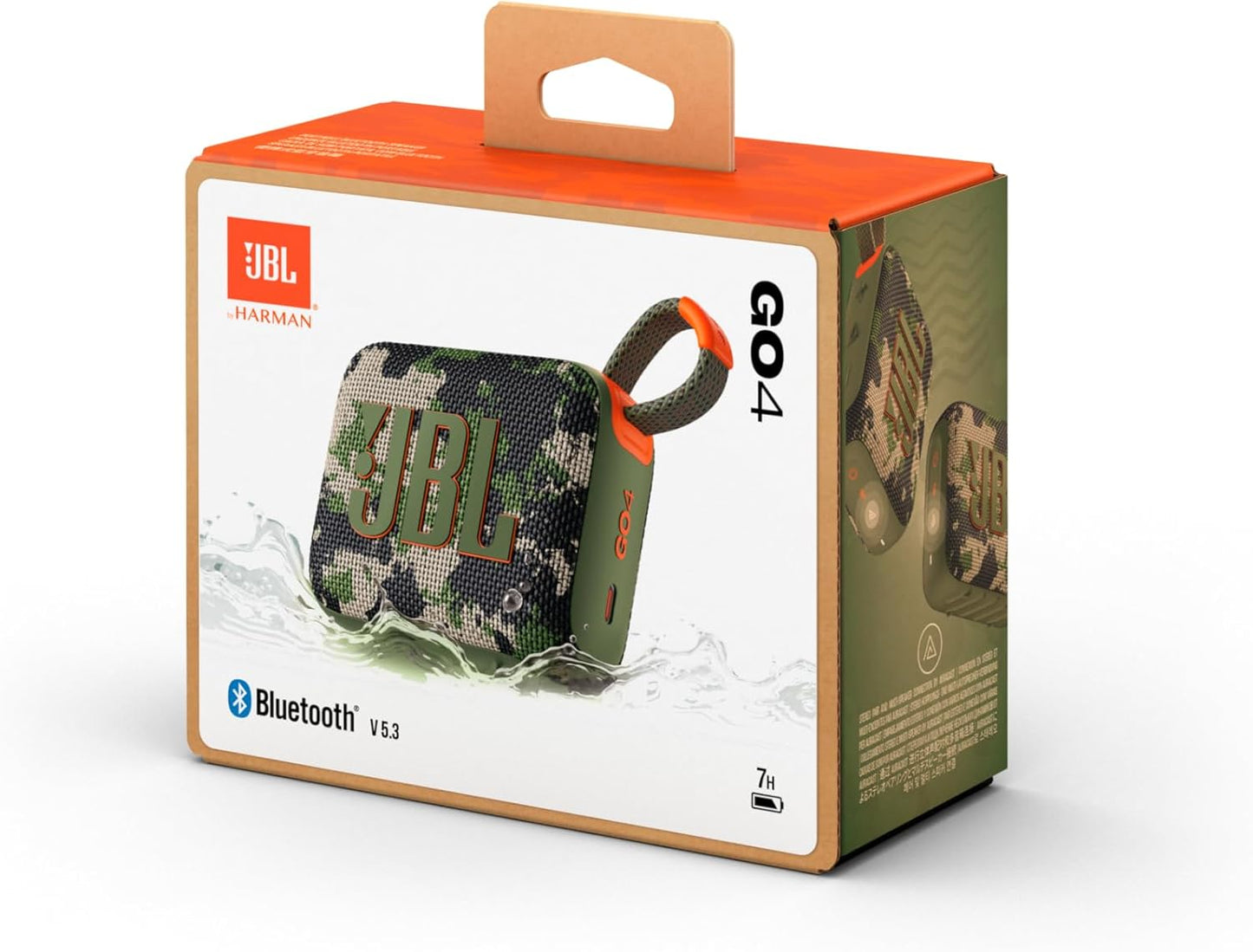 JBL GO 4 Portable Wireless Bluetooth Speaker, Waterproof and Dustproof IP67, Up to 7 Hours Battery Operation, USB, Compatible with JBL Portable, Camo - T