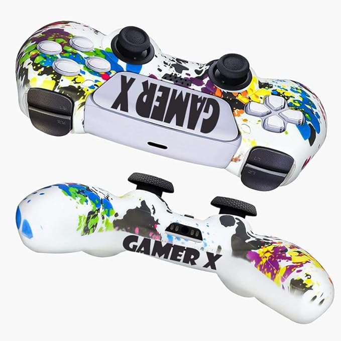 PS5 Controller Cover Case Sillicon White with Color with thumb grips (4) - T