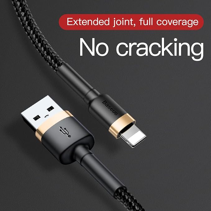 Baseus USB to Lightning Charging Cable iPhone 14 Pro Max Cafule Nylon Braided High-Density Quick Charge Compatible for iPhone 13 12 11 Pro Max Mini XS X 8 7 6 5 SE iPad (1 Meter, 2.4 A, Gold+Black) - T