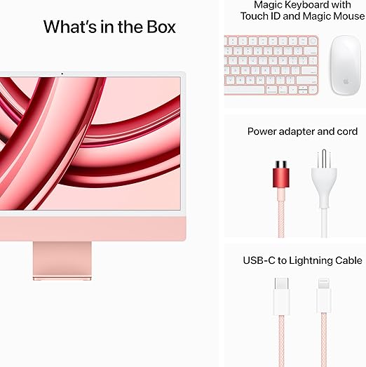Apple 2023 iMac All-in-One Desktop Computer with M3 chip: 8-core CPU, 10-core GPU, 24-inch Retina Display, 8GB Unified Memory, 256GB SSD Storage, Matching Accessories. Works with iPhone/iPad; Pink - T