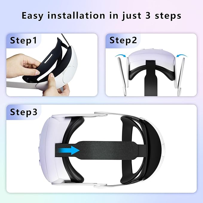 Saqico Head Strap for Meta Quest 3,Comfort Adjustable Elite Strap Replacement for Oculus Quest 3 Reduce Pressure,Soft Cushion VR Headset Accessories For Longer immersion in Virtual Reality Video Games - T