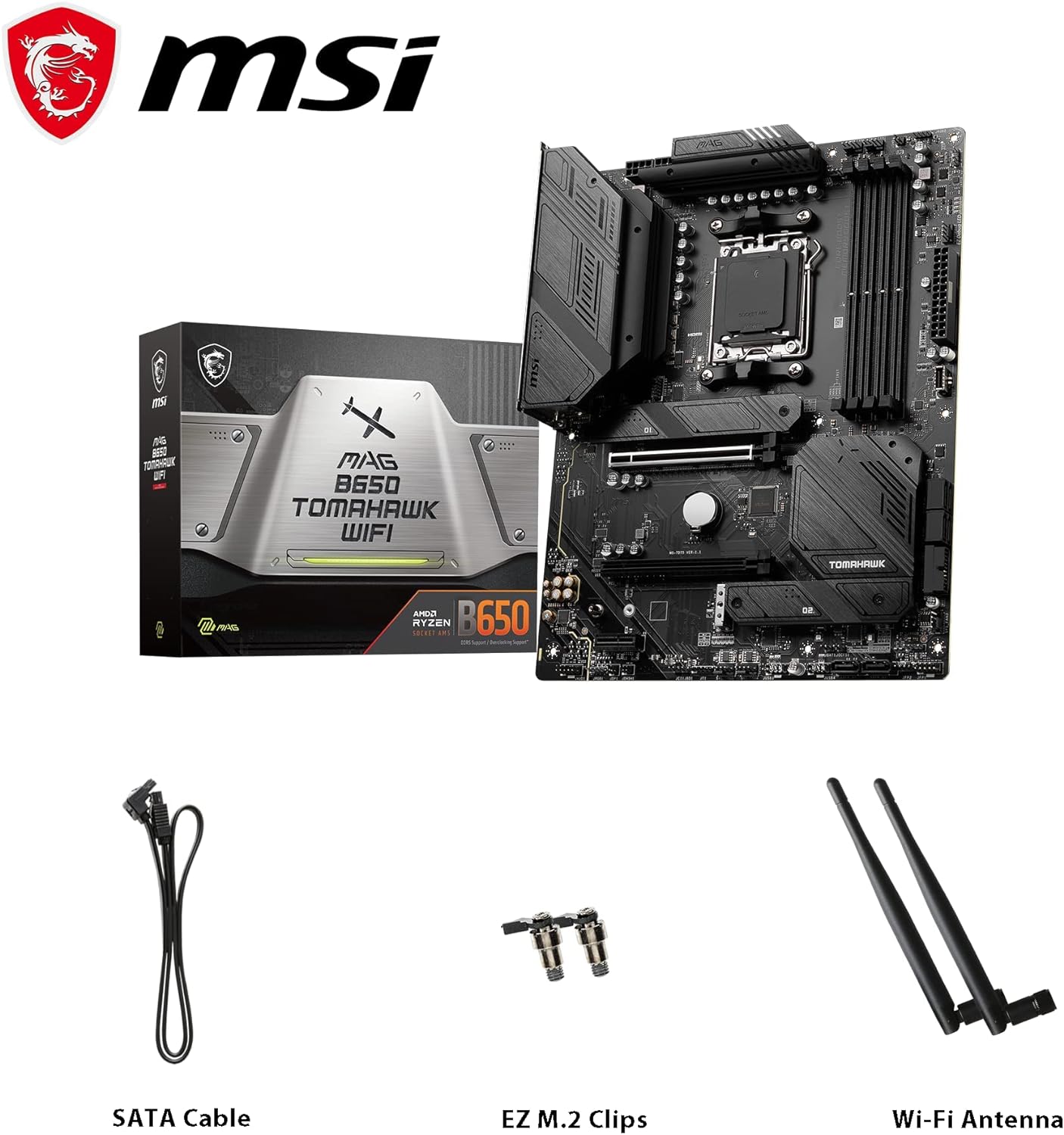 MSI MPG B650 Tomahawk WiFi Motherboard, ATX - Supports AMD Ryzen 7000 Series Processors, AM5-14 Duet Rail 80A VRM, DDR5 Memory Boost 6400+MHz/OC, 2 x PCIe 4.0 x16, 3X M.2 Gen4, Wi-Fi 6E - T