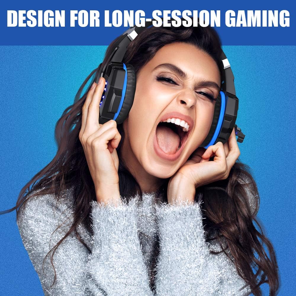 Bengoo G9000 Stereo Gaming Headset for PS5 PS4, PC, Xbox One Controller, Noise Cancelling Over Ear Headphones with Mic, LED Light, Bass Surround, Soft Memory Earmuffs for Laptop Mac Nintendo PS3 - T