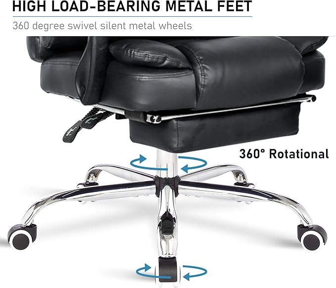 Blisswood Executive Office Chair With Footrest & Lumbar Support Ergonomic Recliner Computer Desk Chair Adjustable Back Rest Heavy Duty 360° Swivel Gaming Chair Black for Home Office (Black) - T