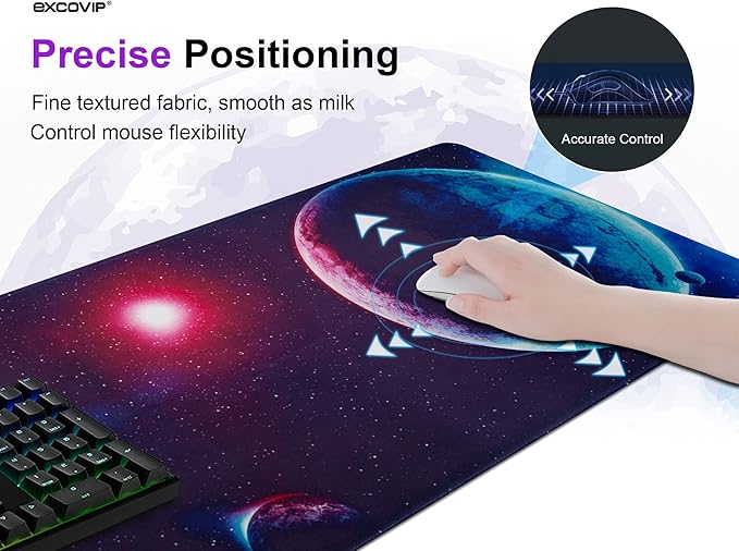EXCOVIP Extended Gaming Mouse Pad XXL,Anti-Skid Mousepad Large Keyboard Mouse Pad Desk Mat with Stitched Edges (900x400mm,Star) 7754 - T