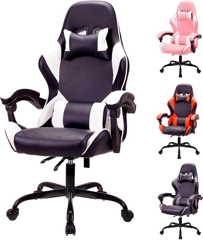 T-THREE.High back ergonomic computer chair,gaming chair,office chair,desk chair,swivel chair,racing chair,adjustable lumbar support and headrest,can bear 150kg weight(White) - T