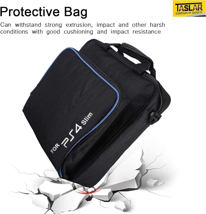 TASLAR Console Carrying Case Shoulder Bag Waterproof Shockproof Game System Protective Travel Case Accessories Handbag Compatible with PS4 Playstation 4 Slim (Black), Black - T