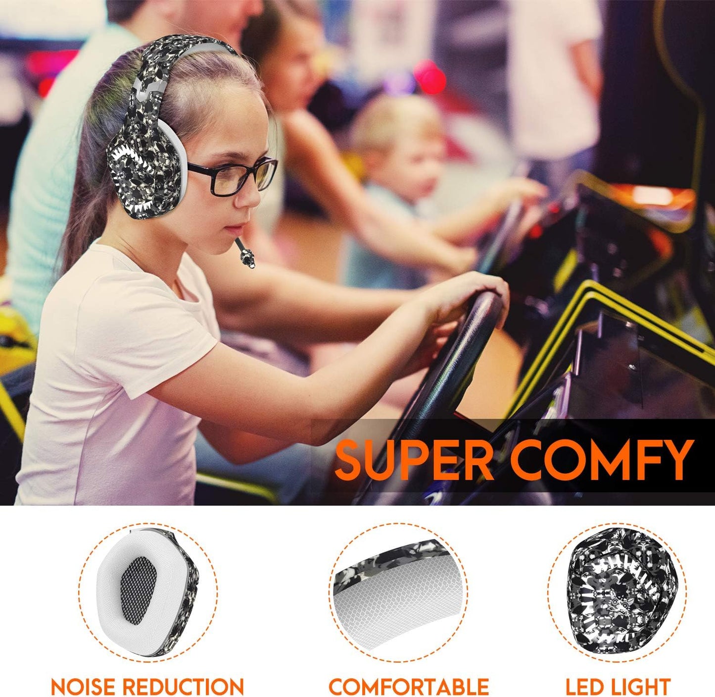 ONIKUMA Pro Gaming Headset with Noise-Cancelling Microphone (Universal) Support PC, Console Video Game Play | 7.1 Stereo Surround Sound, Memory Foam Ear Cups Camo - T
