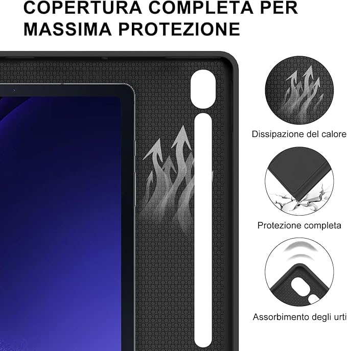 Samsung Galaxy Tab S9 Plus 12.4 Inch 2023 Trackpad Keyboard – Samsung Tab S9 Plus Keyboard, Samsung Tab S9 Plus Keyboard Cover, Italian Backlit Bluetooth Keyboard for Samsung Tab S9+, Black - T