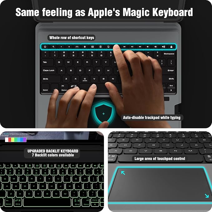Nillkin Galaxy Tab S7 Fe Case with Keyboard Backlit, 12.4" Samsung Galaxy Tab S8 Plus/S7 Plus 5G Case, Detachable Keyboard with Kickstand and Slide Camera Cover, Multi-Touch Trackpad, S Pen Holder - T