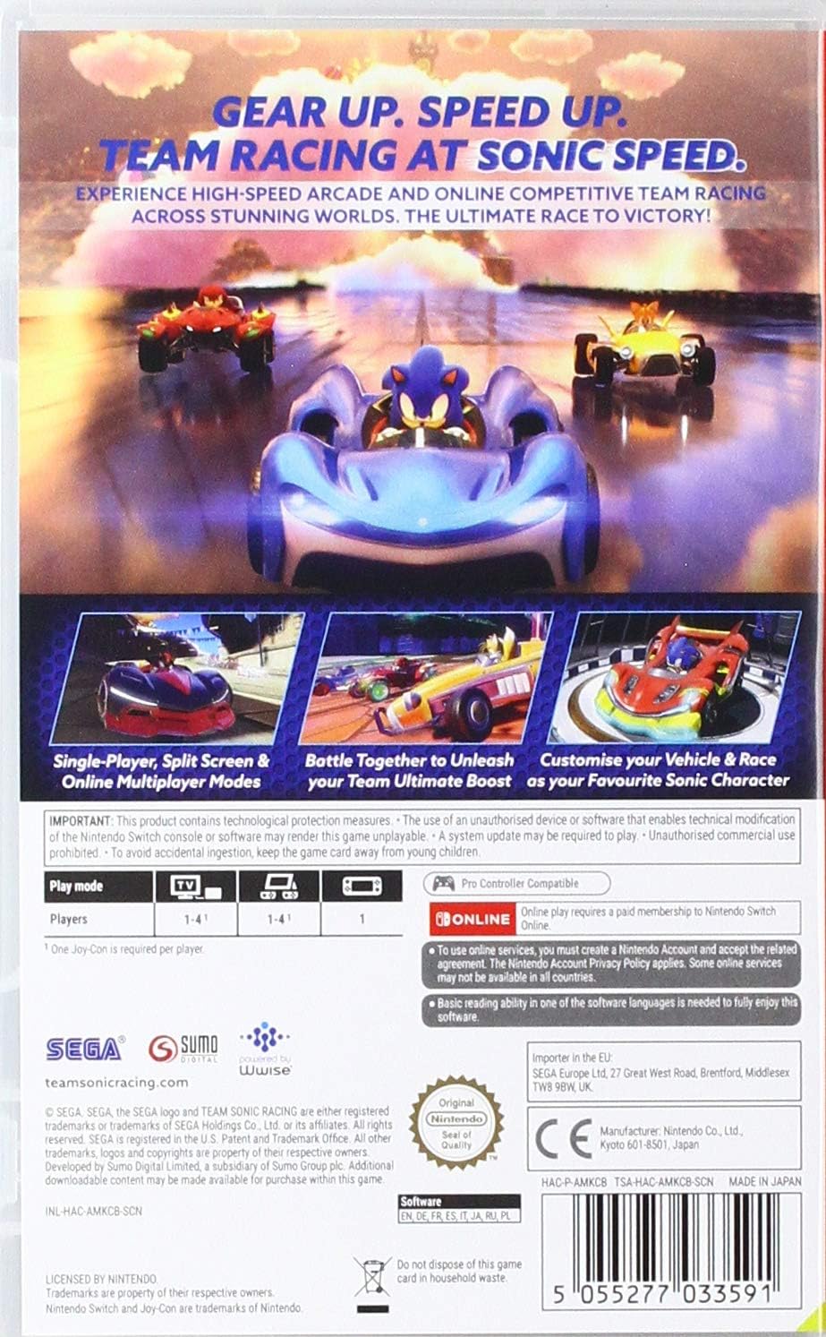 SEGA CD Switch game Team Sonic Racing - Nintendo Switch - T