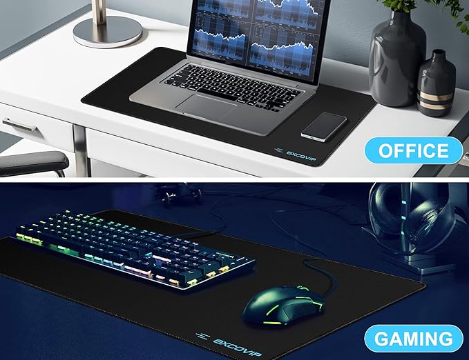 EXCOVIP Gaming Mouse Pad XL, Extended Mat Non-Slip Desk Pad Rubber Mice Pads Stitched Edges Long Mousepad-23.5x11.6" Black - T