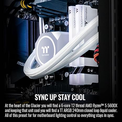 Thermaltake Glacier 360 Liquid-Cooled PC (AMD Ryzen 5 5600X, RTX 3060, 16GB 3600Mhz DDR4 ToughRAM RGB Memory, 1TB NVMe M.2, WiFi, Win 10 Home) Gaming Desktop Computer S3WT-B550-G36-LCS,White - T
