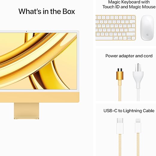 Apple 2023 iMac All-in-One Desktop Computer with M3 chip: 8-core CPU, 10-core GPU, 24-inch Retina Display, 8GB Unified Memory, 256GB SSD Storage, Matching Accessories. Works with iPhone/iPad; Yellow - T