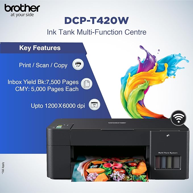 BROTHER DCP-T420W Colour Inkjet All-in-One with Refill Tank System, Black - T