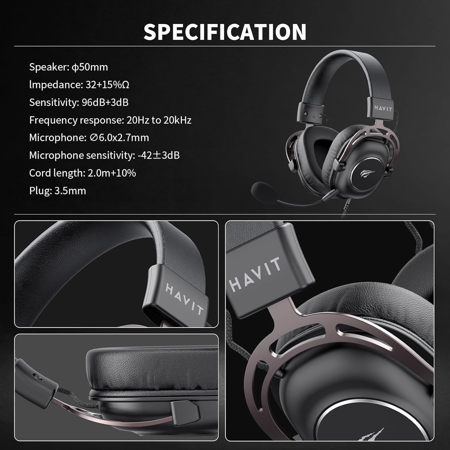 havit Gamenote H2002Y Gaming Headset 3.5mm Removable Microphone Black/Grey - T