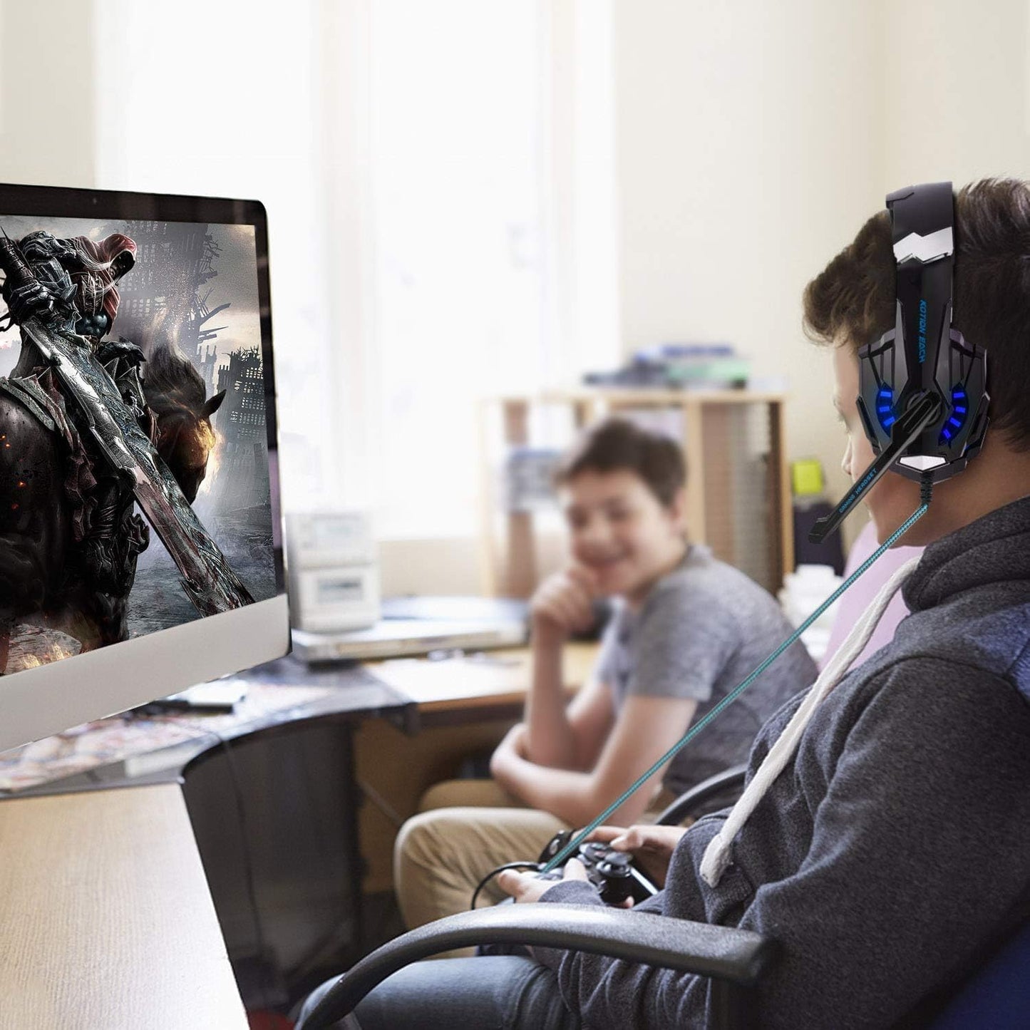 FUNINGEEK Gaming Headset for PS5 PS4, G9000 Wired Over-Ear Noise Cancelling Headphones with LED, Surround Sound, 3.5mm Jack, Mic, Compatible for Xbox One/Nintendo Switch/PC/Mac - T