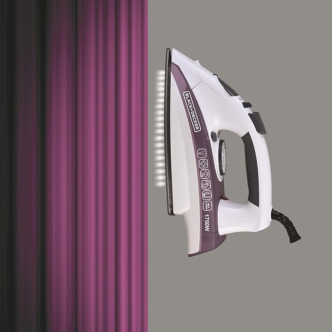 Black & Decker Steam Iron X1750-B5 - Ceramic Coated Soleplate with Anti Calc Drip Self Clean and Auto Shutoff - 1750W - Removes Stubborn Creases Quickly Easily - 2 Years Official Warranty - T