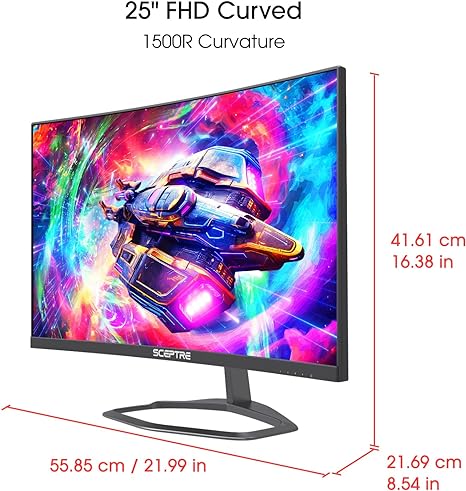 Sceptre Curved 24.5-inch Gaming Monitor up to 240Hz 1080p R1500 1ms DisplayPort x2 HDMI x2 Blue Light Shift Build-in Speakers, Machine Black 2023 (C255B-FWT240) - T
