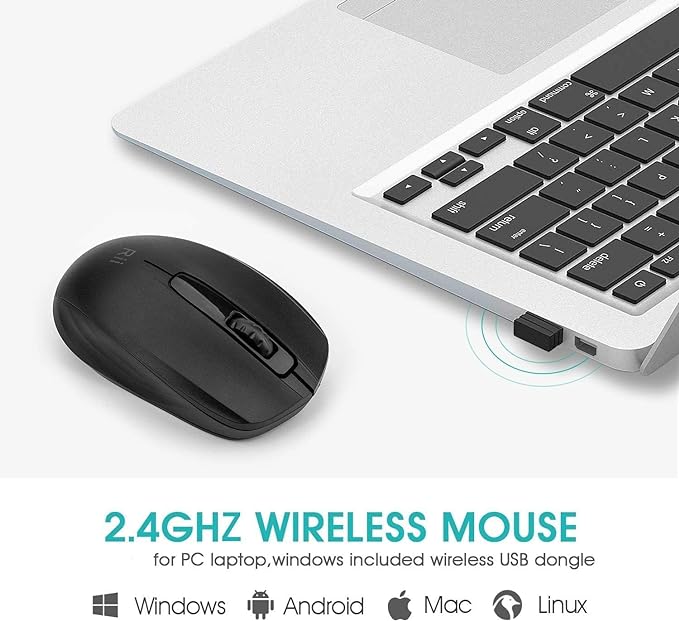 Rii Wireless Mouse, 2.4G Portable Computer Mice for PC, Laptop, Windows,Office Included Wireless USB dongle (Black) - T