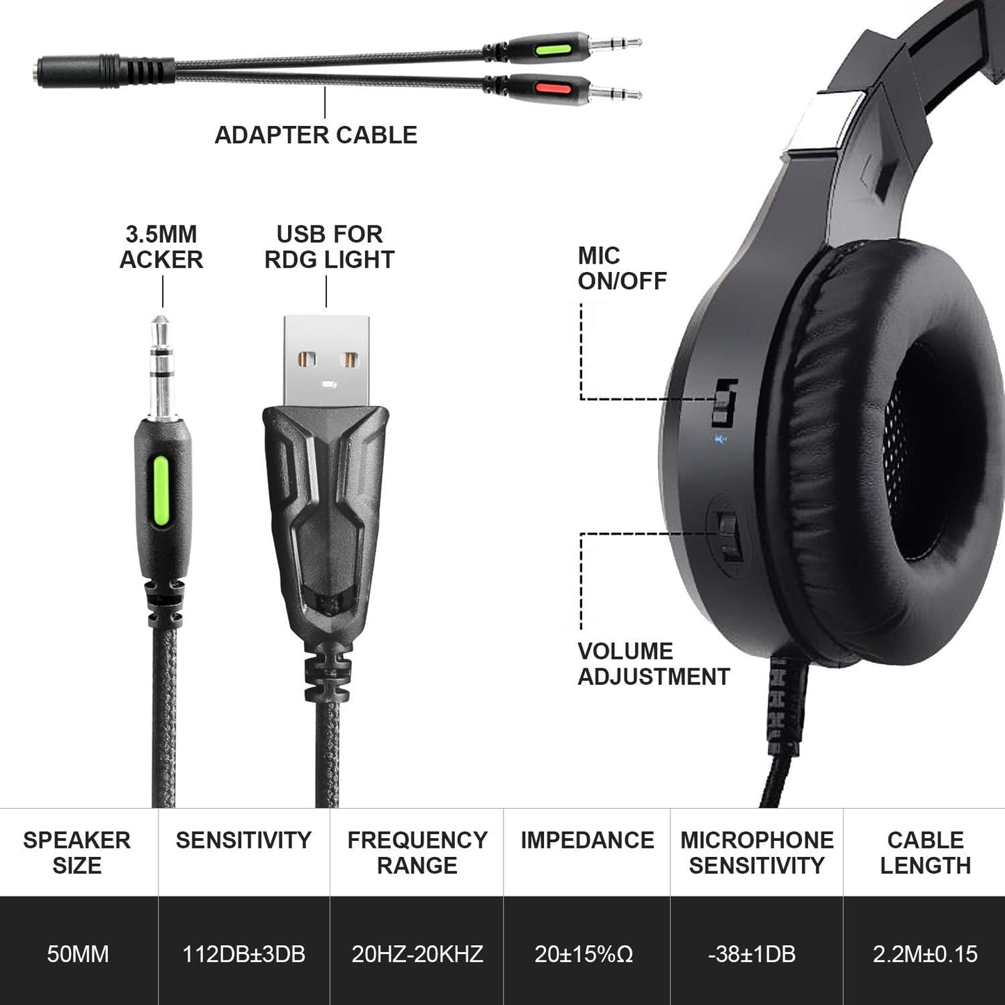 Odaban F2 RGB Gaming Headset 7.1 Surround Sound, Mic & LED Light Noise Cancelling Microphone Over Ear MULTI-PLATFORM COMPATIBLE - T