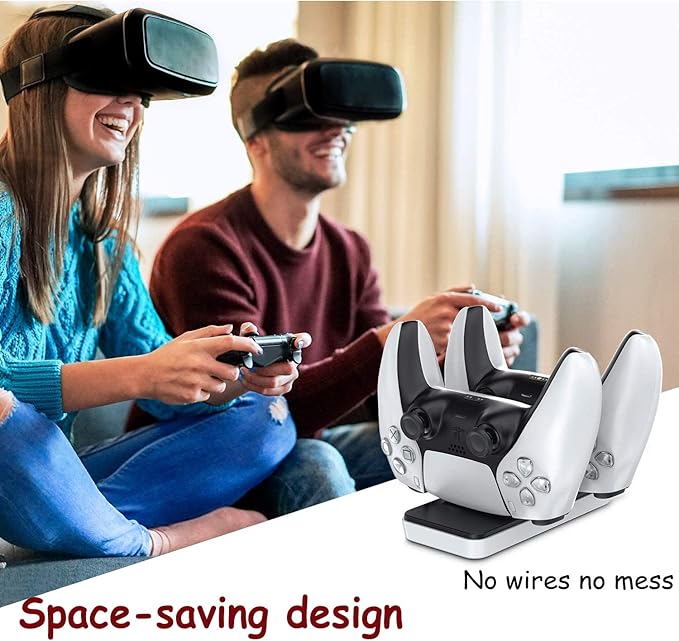PS5 Controller Charging Station, NEWEST Dual USB Type C PS5 Controller Charger with cable, Charging Dock for Sony Playstation 5 Dualsense Controller (White) - T