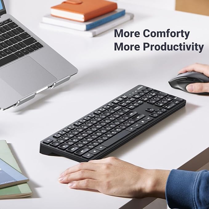 UGREEN Wireless Keyboard and Mouse Combo,2.4GHz Ergonomic Keyboard Mouse, Compact Silent Cordless Full Size Computer Keyboard, Mouse 5 DPI Levels up to 4000, for Computer, Laptop (Arabic) - T