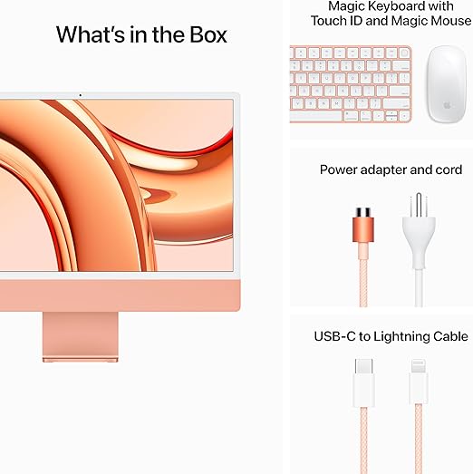 Apple 2023 iMac All-in-One Desktop Computer with M3 chip: 8-core CPU, 10-core GPU, 24-inch Retina Display, 8GB Unified Memory, 256GB SSD Storage, Matching Accessories. Works with iPhone/iPad; Orange - T