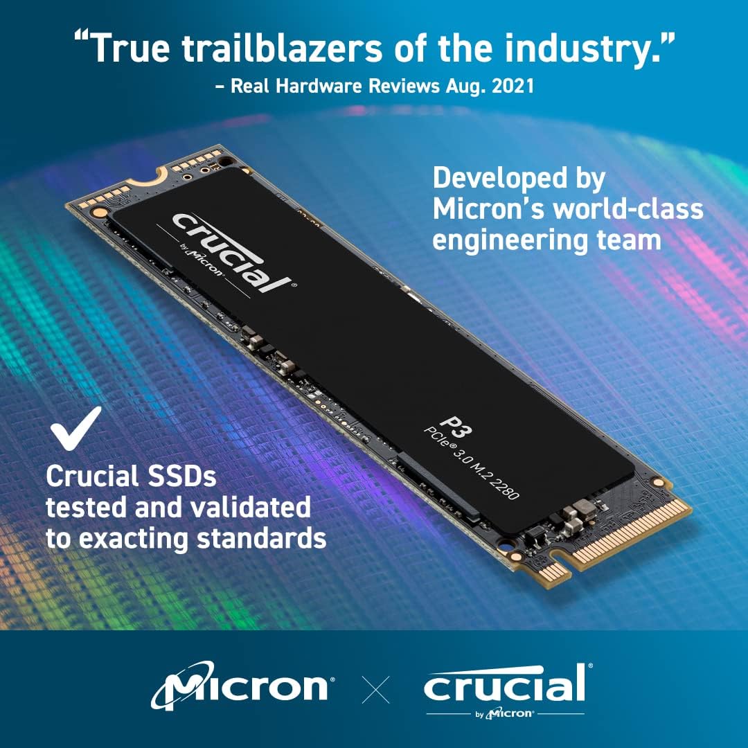 Crucial P3 2TB PCIe Gen3 3D NAND NVMe M.2 SSD, up to 3500MB/s - CT2000P3SSD8 - T