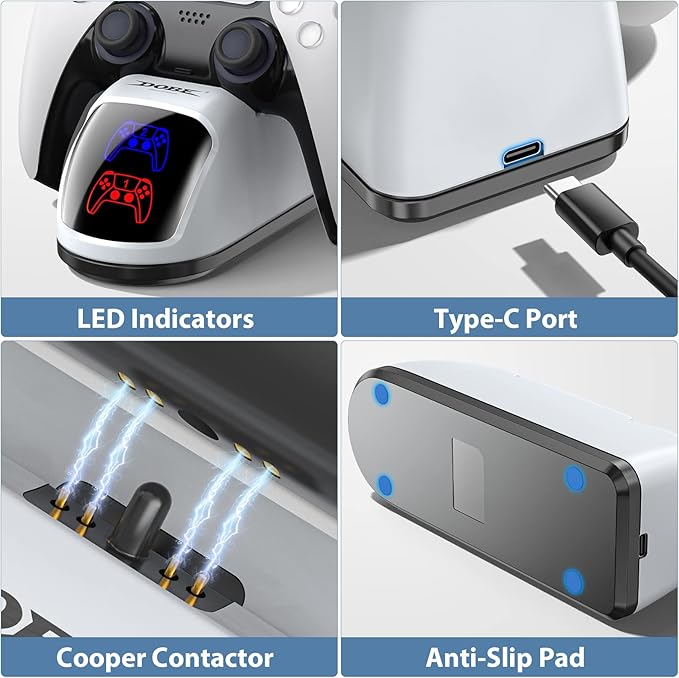 PS5 Controller Charging Station Compatible with PS5 Controller,DOBE Playstation 5 PS5 Controller Charger Dock Station with Fast Charging Speed in 2 Hours,PS5 Remote Charger Station with Charigng Cable - T