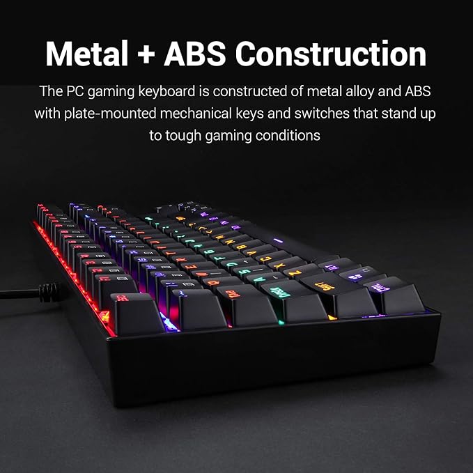 Redragon K552 Mechanical Gaming Keyboard Rainbow LED Backlit Wired with Anti-Dust Proof Switches for Windows PC (Black, 87 Keys Blue Switches) - T
