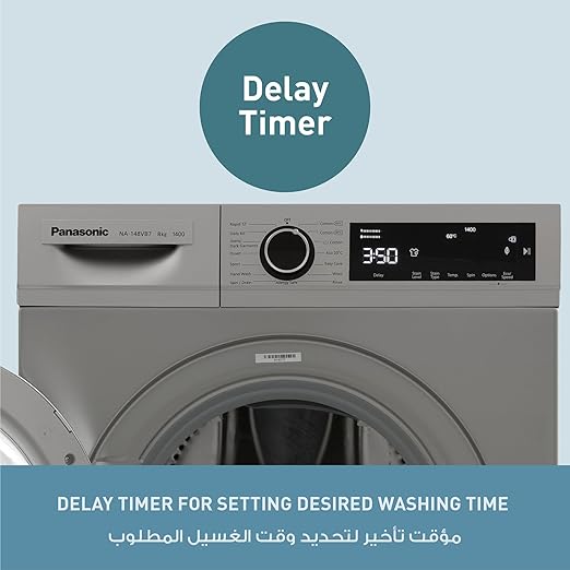 PANASONIC WASHING MACHINE FULL AUTOMATIC 8 KG 1400 RPM SILVER NA-148VB7 - T