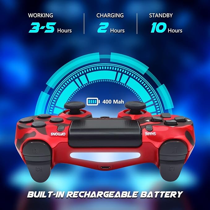 Camo Red Controller for PS4, Wireless Game Remote Joystick for P4/Slim/Pro/PC Controller, Good Gifts for Men/Women - T