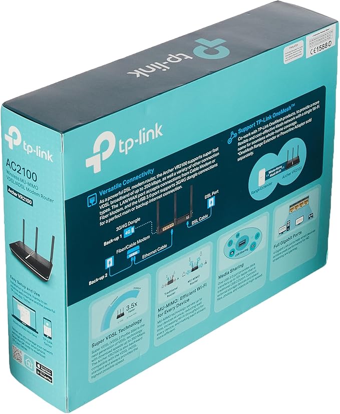 TP-Link Archer VR2100 AC2100 MU-MIMO VDSL/ADSL Modem Router, 350Mbps Wireless Dual-Band MU-MIMO Fiber/VDSL/ADSL Modem - T