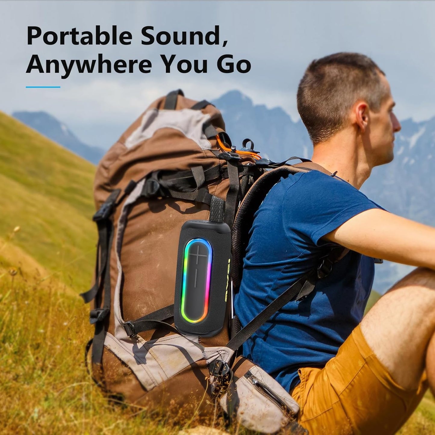 AWEI Loud Bluetooth Speakers, 40W Deep Bass Portable Wireless Speaker, Build-in MIC, IPX7 Waterproof with Dynamic RGB Light, Outdoor Bluetooth Speaker Via Bluetooth 5.3/3.5mm Aux-in/TF Card Connection - T