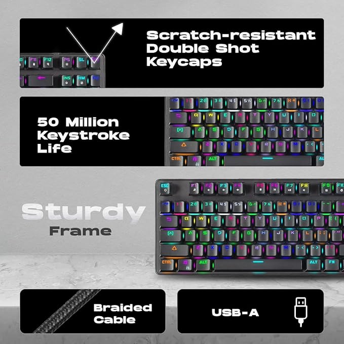 GameStop GS200 RGB Gaming Mechanical Keyboard - Outemu Brown Switches - 1000Hz Polling Rate - FPS Sniper (Black) - T