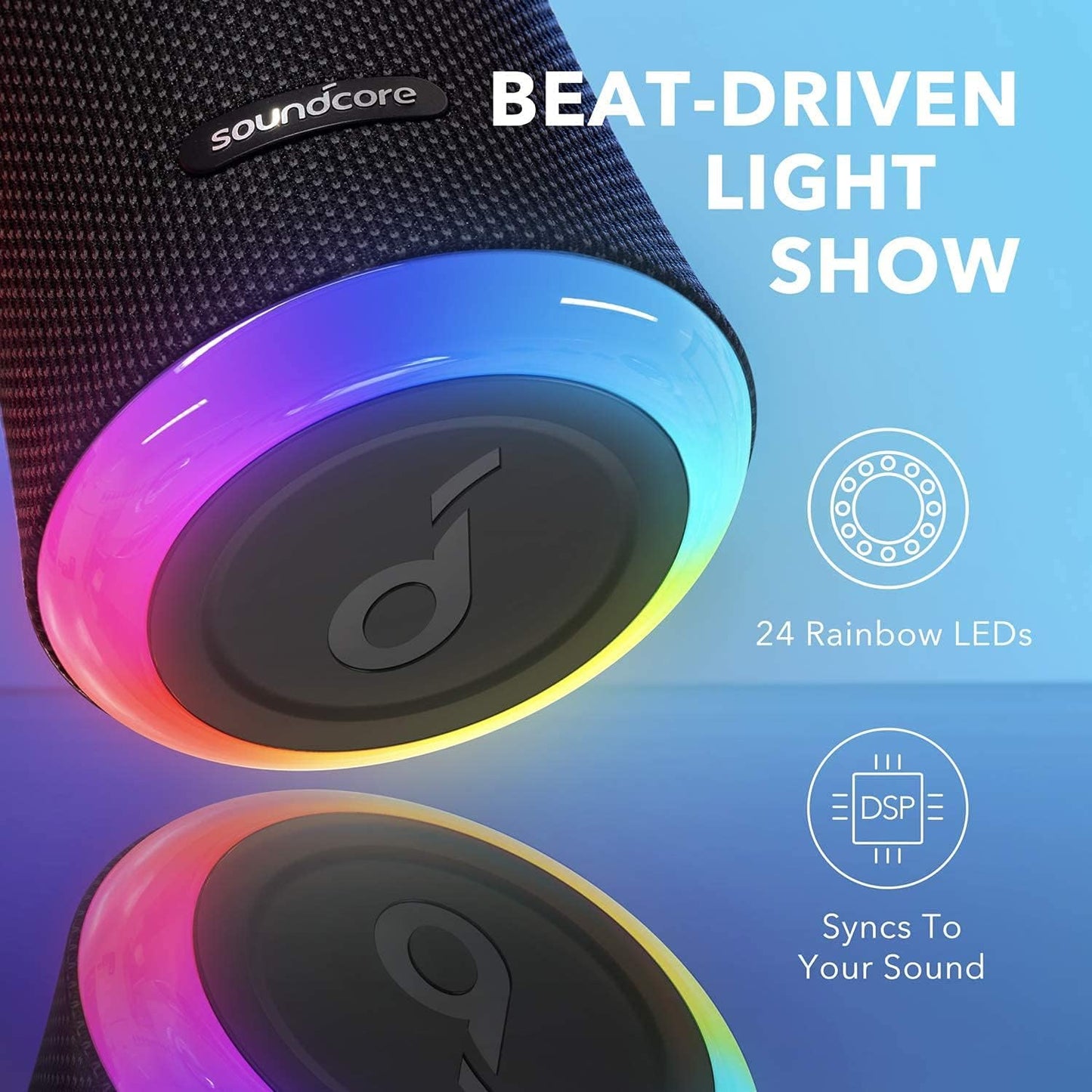 Anker soundcore flare 2 bluetooth speaker, with ipx7 waterproof protection and 360 sound for backyard and beach party, 20w wireless speaker with partycast, eq adjustment, and 12-hour playtime, black - T