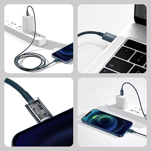 New Baseus 20W PD Flash Series USB-C to Lightning 2 Meter Strong Cable for Apple iPad for Apple iPhone 14 Pro Max / 13/12/ 11/ XMax/Xs/XR/ 8Plus/ 7/6 / 6s Plus (Blue) - T