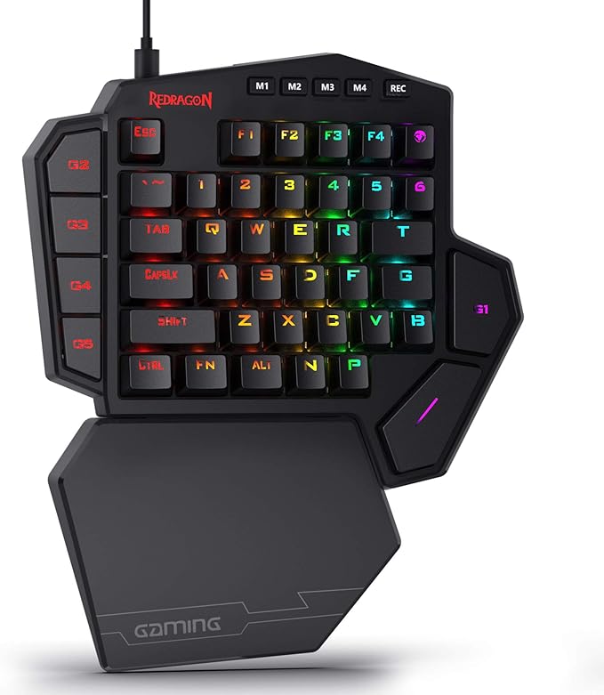 Redragon K585 DITI RGB One-Handed Mechanical Gaming Keyboard - Blue Switches - 42 Keys -7 Onboard Macro Keys - Detachable Wrist Rest,Black - T
