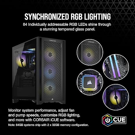 Corsair Vengeance i7500 Series Gaming PC - Liquid Cooled Intel Core i5 14600KF CPU - NVIDIA GeForce RTX 4060 Ti GPU - 32GB Vengeance RGB DDR5 Memory - 1TB M.2 SSD - Black - T