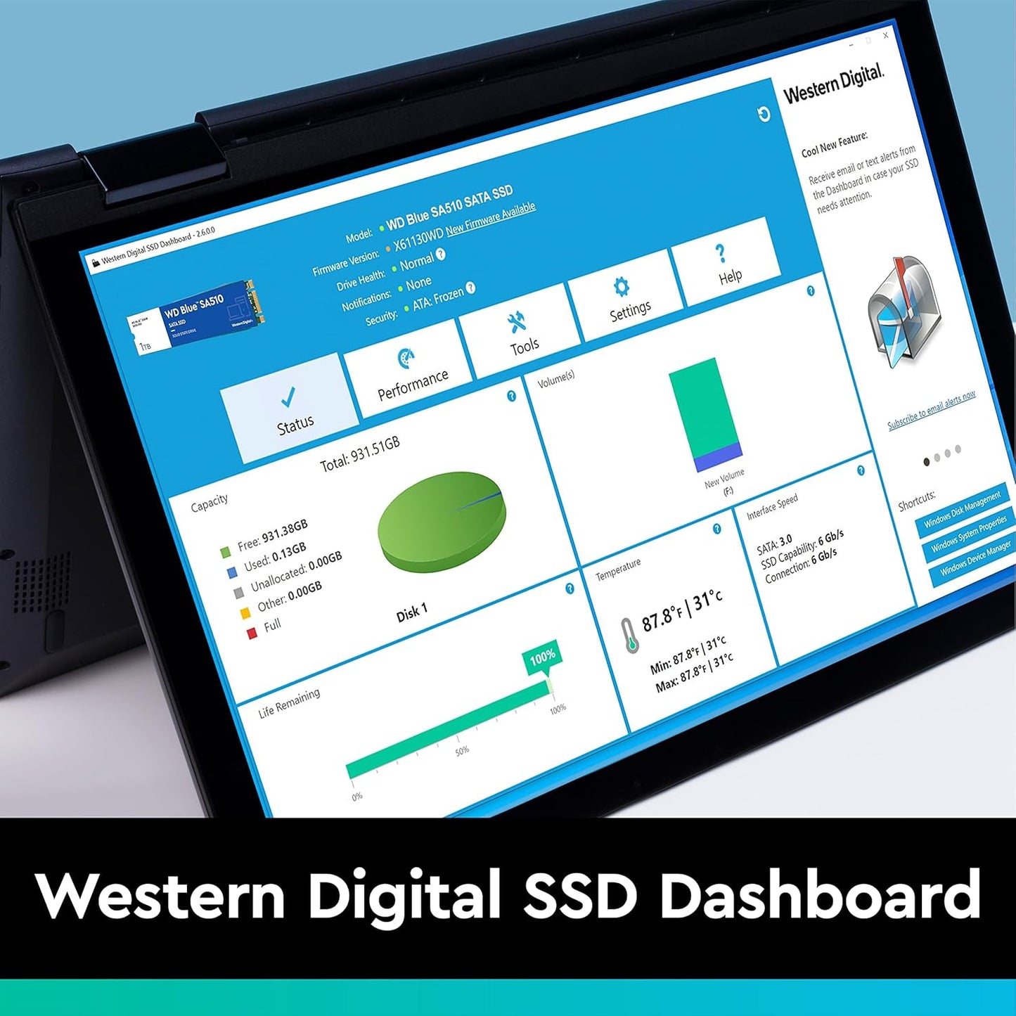 Western Digital 500GB WD Blue SA510 SSD SATA III 6 Gb/s, 2.5”/7mm Cased, Read speed up to 560MB/s, Write speed up to 510MB/s - 5-Year Limited Warranty -WDS500G3B0A - T