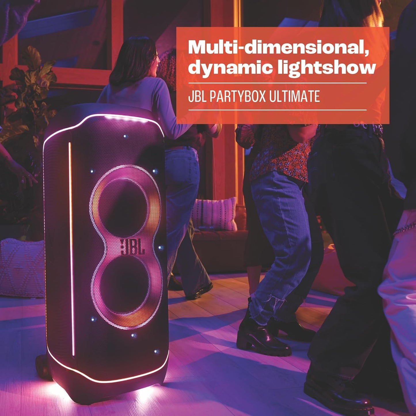 JBL Partybox Ultimate Massive party speaker with powerful sound, multi-dimensional lightshow, and splashproof design. - T