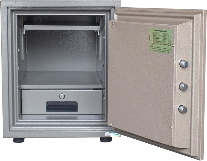 LGSafe LG51K Fireproof Safe Box - Anti-Burglar Home and Office Safe with an Adjustable Shelf, Dual Locks Besides an Internal Lockable Drawer (H51 x W42 x D48 CM, 80KG) - Made in Vietnam - T