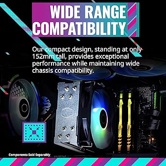 Cooler Master Hyper 212 Spectrum V3 CPU Air Cooler, ARGB Sync, 120mm PWM Fan, 4 Copper Direct Contact Heat Pipes, 152mm Tall, Brackets AMD Ryzen AM5/AM4, Intel LGA1700/1200 (RR-S4NA-17PA-R1) - T