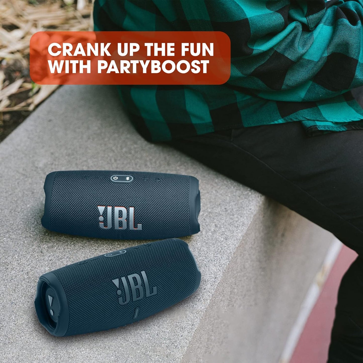 JBL Charge 5 Portable Speaker, Built-In Powerbank, Powerful Pro Sound, Dual Bass Radiators, 20H of Battery, IP67 Waterproof And Dustproof, Wireless Streaming, Connect - Blue, JBLCHARGE5BLU, Bluetooth - T