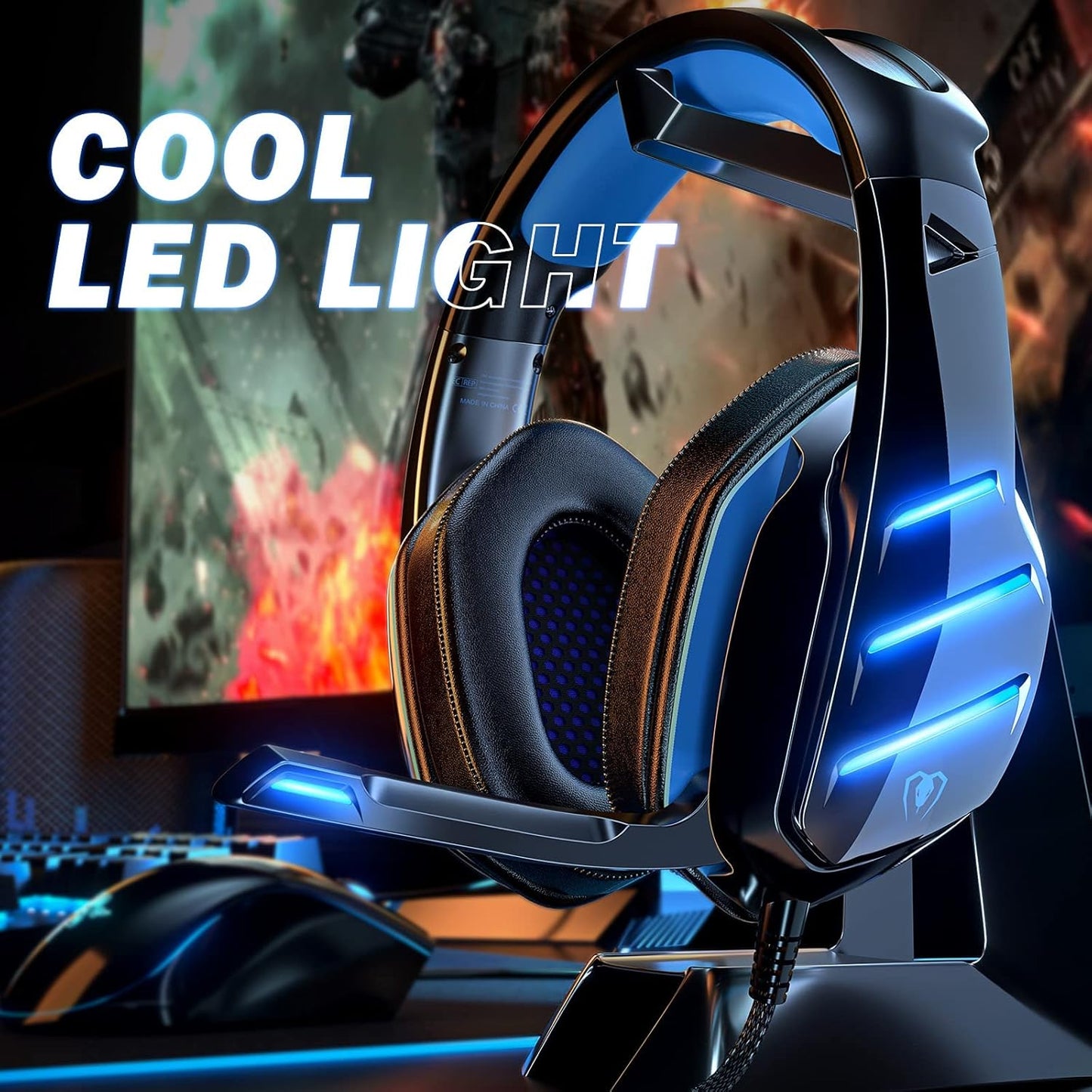 BXCUX Gaming Headset for PS4 PS5 PC Xbox One, PS4 Headset with Microphone Surround Bass Sound Headphones Noise Cancelling LED Lights - T