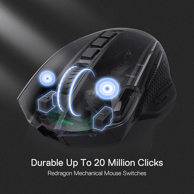 Redragon M991 Wireless Gaming Mouse, 19000 DPI Wired/Wireless Gamer Mouse w/Rapid Fire Key, 9 Macro Buttons, 45-Hour Durable Power Capacity and RGB Backlight for PC/Mac/Laptop - T