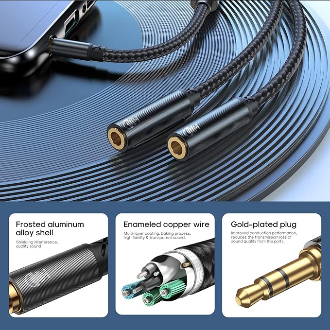 Joyroom SY-A04 Headphone male to 2-female Y-splitter audio cable 0.2m-black - T