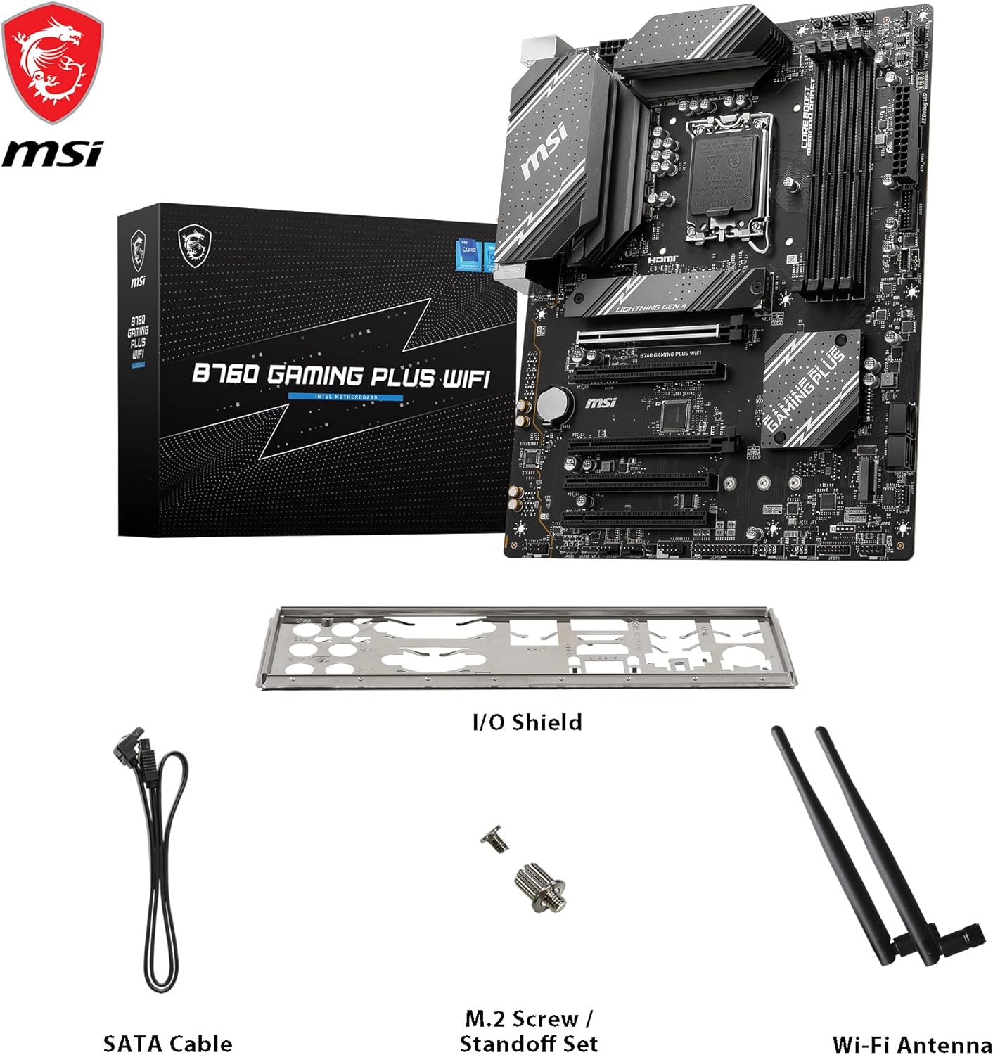 MSI B760 GAMING PLUS WIFI Motherboard, ATX - Supports Intel 12th & 13th Gen Core Processors, LGA 1700 - DDR5 Memory Boost 6800+MHz/OC, 2 x PCIe 4.0 x16, 2 x M.2 Gen4, 2.5G LAN, Wi-Fi 6E - T
