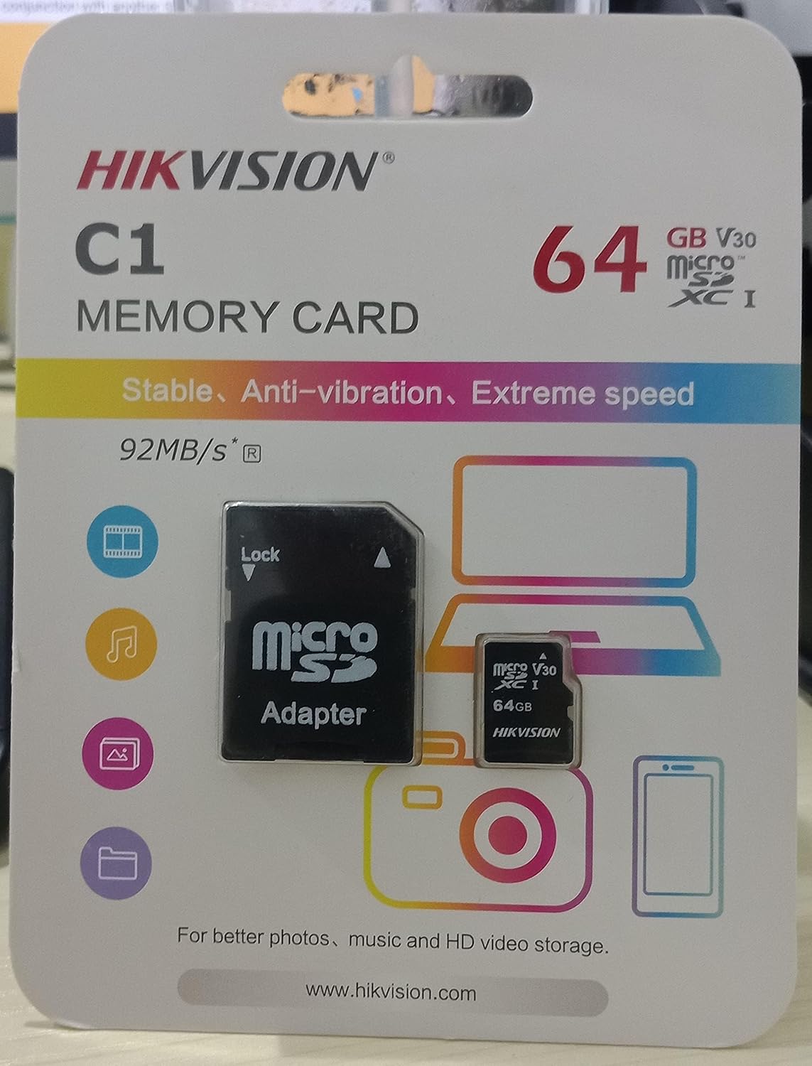 Hikvision microSDHC UHS-I 92 MB/s Card with Adapter 64GB - T